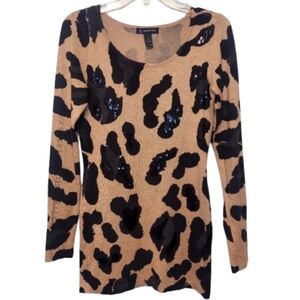 INC International Concepts Women's Black Sequin Leopard Print Dress Size XS